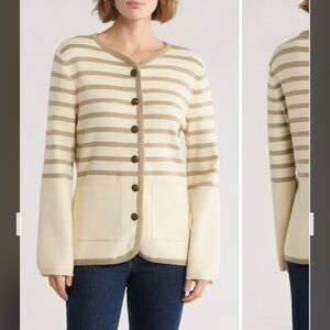 rag & bone Dee Stripe Long Cardigan in Tan Stripe Size L